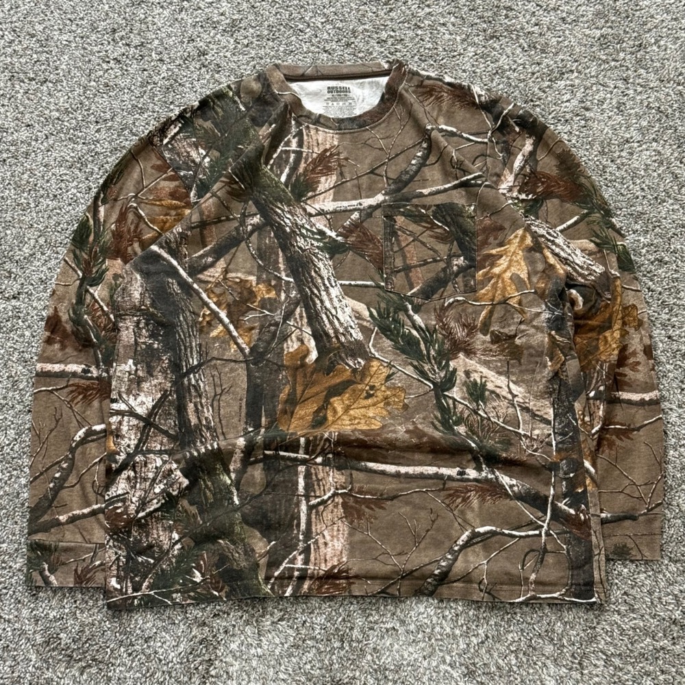 Russell Outdoors Realtree Camo Long Sleeve Pocket T-Shirt Cotton Mens XL